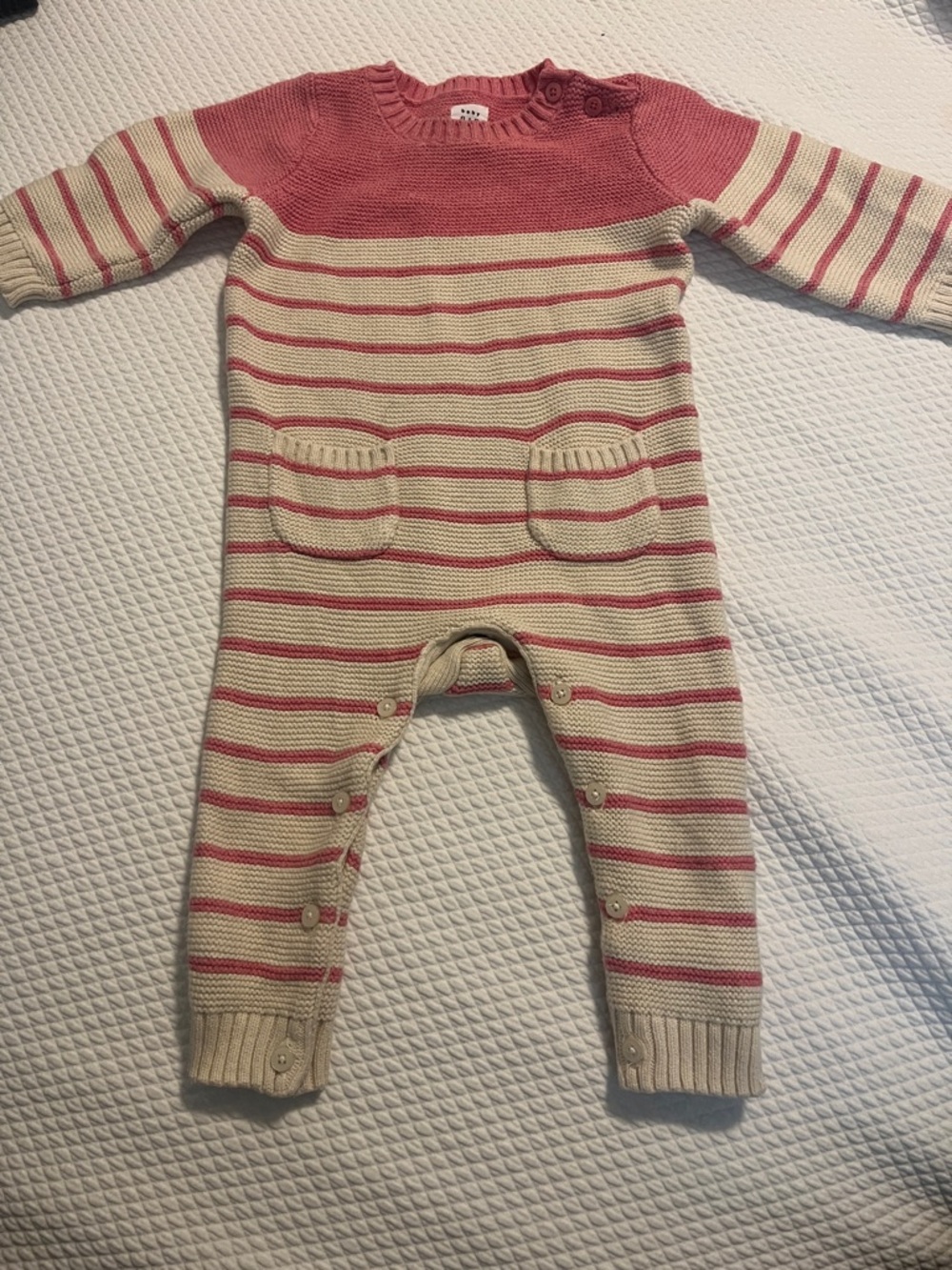 Baby GAP Striped Knit One Piece in Cream and Pink 6-12 Months